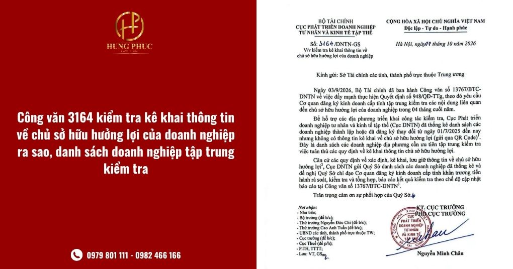 Công Văn 3164 Kiểm Tra Kê Khai Thông Tin Về Chủ Sở Hữu Hưởng Lợi Của Doanh Nghiệp Ra Sao Danh Sách Doanh Nghiệp Tập Trung Kiểm Tra
