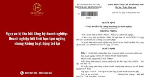 Nguy Cơ Bị Thu Hồi đăng Ký Doanh Nghiệp Doanh Nghiệp Hết Thời Hạn Tạm Ngừng Nhưng Không Hoạt động Trở Lại